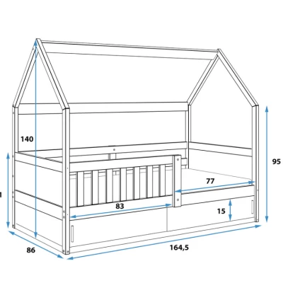 Kinderbett Haus 80x160 AGAPI mit Matratze - Kiefer