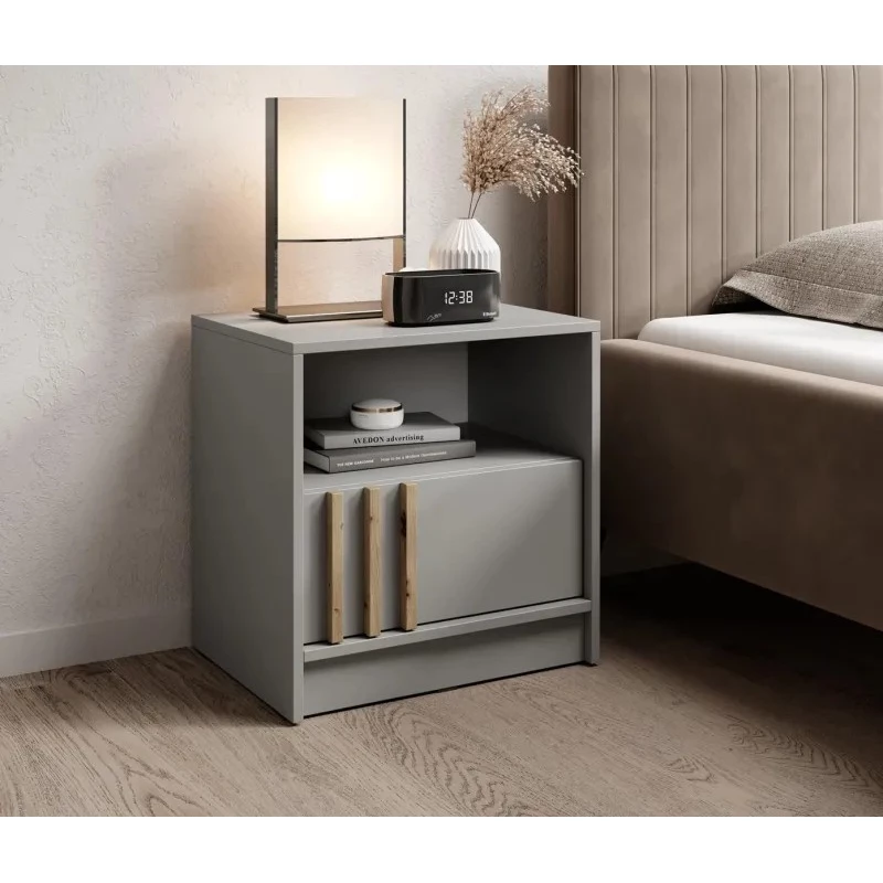MARFA Nachttisch - grau / Artisan Eiche