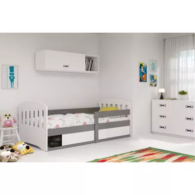 Kinderbett 80x160 GAVRIL mit Stauraum und Matratze - grau/weiß