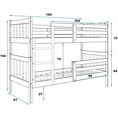 Kinder-Etagenbett 90x190 EUNIKA - Kiefer