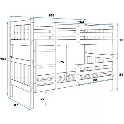 Kinder-Etagenbett 90x190 EUNIKA - Kiefer