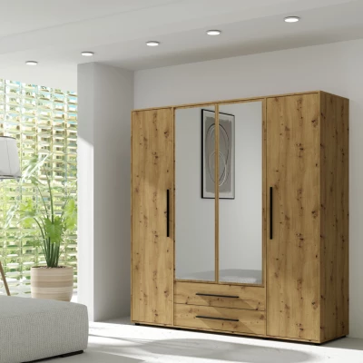 Kleiderschrank mit Spiegel 198 cm ANDELINA – Eiche, handgefertigt