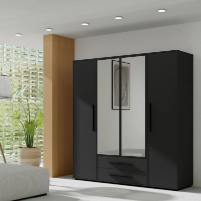 Kleiderschrank mit Spiegel 198 cm ANDELINA - schwarz matt