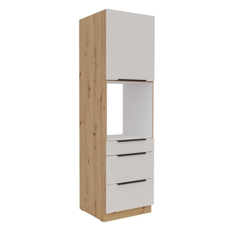Einbau-Backofenschrank mit Schubladen NICOLLA – Breite 60 cm, Kaschmir/Eiche (handwerklich gefertigt)