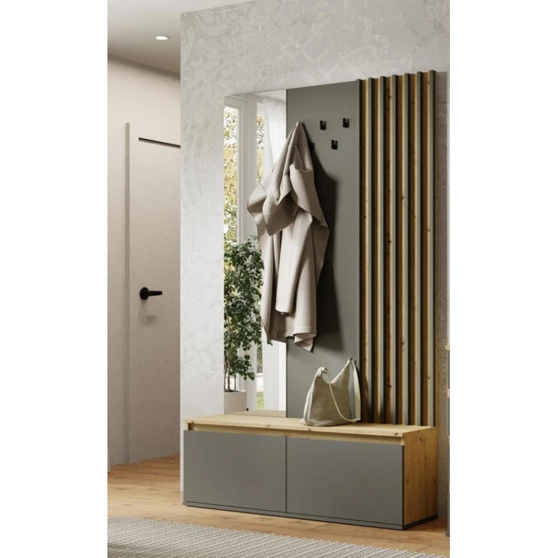 Flurwand mit Spiegel JAMUNDI - Eichenholz / Graphit