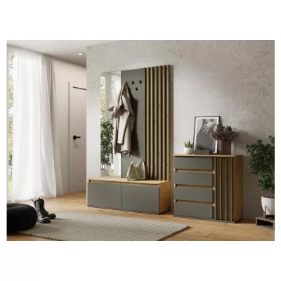 Flurwand mit Spiegel JAMUNDI - Eichenholz / Graphit