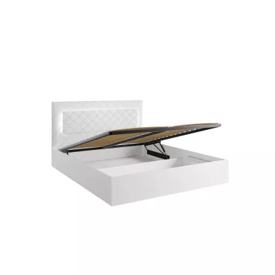 Doppelbett mit Stauraum 160x200 PAMPLONA - Alpinweiß / Hochglanzweiß + GRATIS LED-Beleuchtung