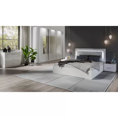 Doppelbett mit Stauraum 160x200 PAMPLONA - Alpinweiß / Hochglanzweiß + GRATIS LED-Beleuchtung