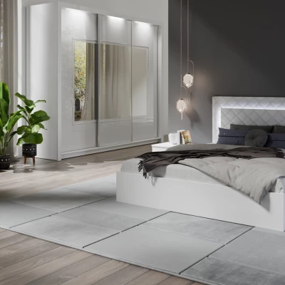 Doppelbett 160x200 PAMPLONA - Alpinweiß / Hochglanzweiß + GRATIS LED-Beleuchtung