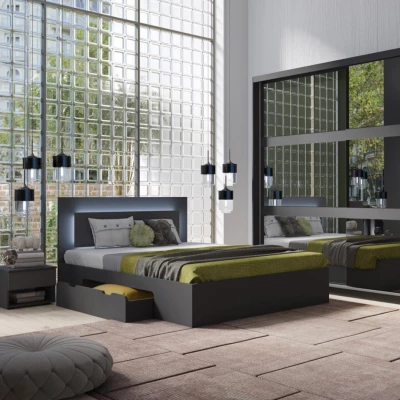 Doppelbett mit Schubladen 180x200 DUITAMA - Graphit + GRATIS LED-Beleuchtung