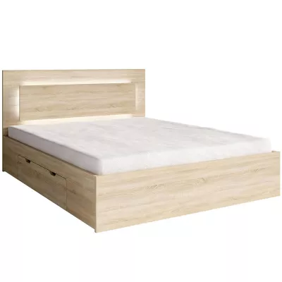 Doppelbett mit Schubladen 180x200 DUITAMA - Sonoma-Eiche + GRATIS LED-Beleuchtung