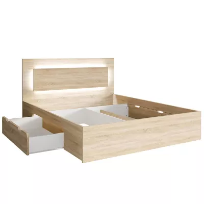 Doppelbett mit Schubladen 180x200 DUITAMA - Sonoma-Eiche + GRATIS LED-Beleuchtung