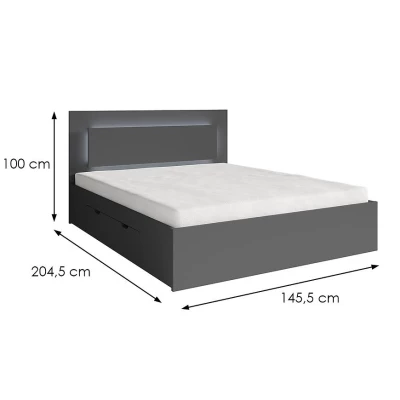 Doppelbett mit Schubladen 140x200 DUITAMA - Graphit + GRATIS LED-Beleuchtung