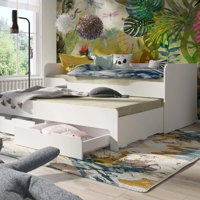 Kinderbett 90x200 mit Zustellbett MOGOTES - Alpinweiß