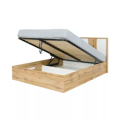 Doppelbett mit Stauraum 180x200 GARZON - Wotan-Eiche / Alpinweiß + GRATIS LED-Beleuchtung