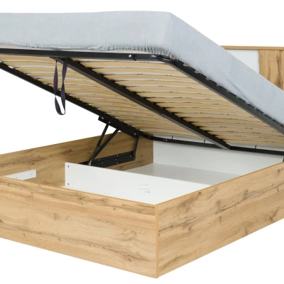 Doppelbett mit Stauraum 160x200 GARZON - Wotan-Eiche / Alpinweiß + GRATIS LED-Beleuchtung