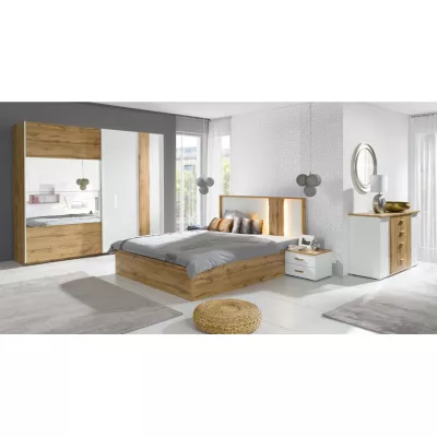 Doppelbett 160x200 GARZON - Wotan Eiche / Alpinweiß + GRATIS LED-Beleuchtung
