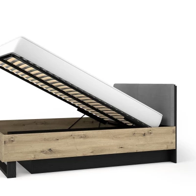 Doppelbett mit Stauraum 160x200 SALAMINA - Eiche handwerklich / Graphitschwarz