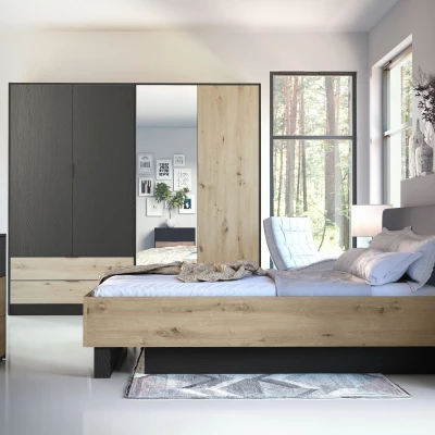 Doppelbett mit Stauraum 160x200 SALAMINA - Eiche handwerklich / Graphitschwarz