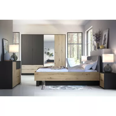 Doppelbett mit Stauraum 160x200 SALAMINA - Eiche handwerklich / Graphitschwarz