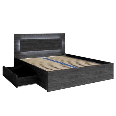 Doppelbett mit Schubladen 160x200 RIONERO - dunkle Portland-Esche + KOSTENLOSE LED-Beleuchtung
