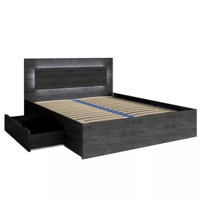 Doppelbett mit Schubladen 160x200 RIONERO - dunkle Portland-Esche + KOSTENLOSE LED-Beleuchtung