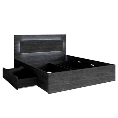 Doppelbett mit Schubladen 160x200 RIONERO - dunkle Portland-Esche + KOSTENLOSE LED-Beleuchtung