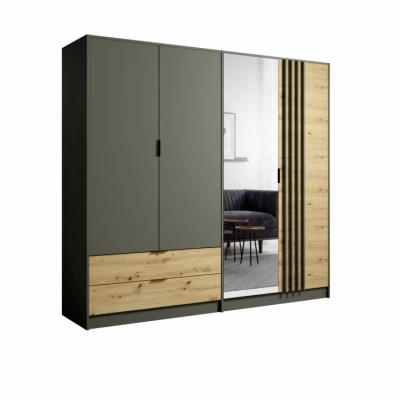Großer Spiegelschrank 221 cm GUADUAS - Eiche handwerklich gefertigt / Graphit