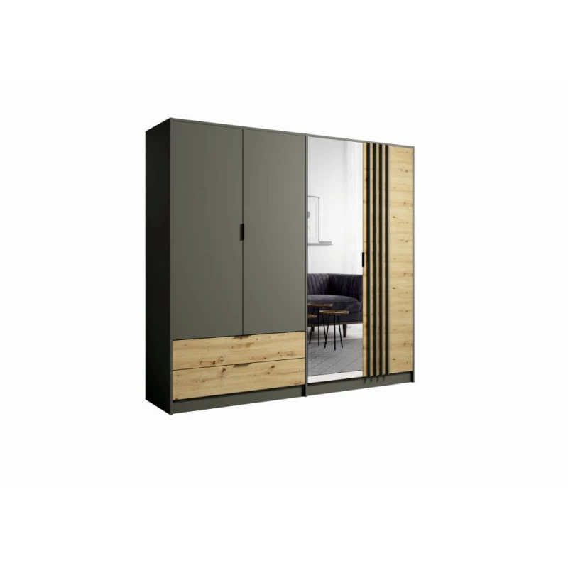 Großer Spiegelschrank 221 cm GUADUAS - Eiche handwerklich gefertigt / Graphit