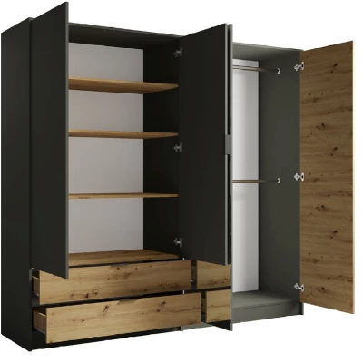 Großer Spiegelschrank 221 cm GUADUAS - Eiche handwerklich gefertigt / Graphit