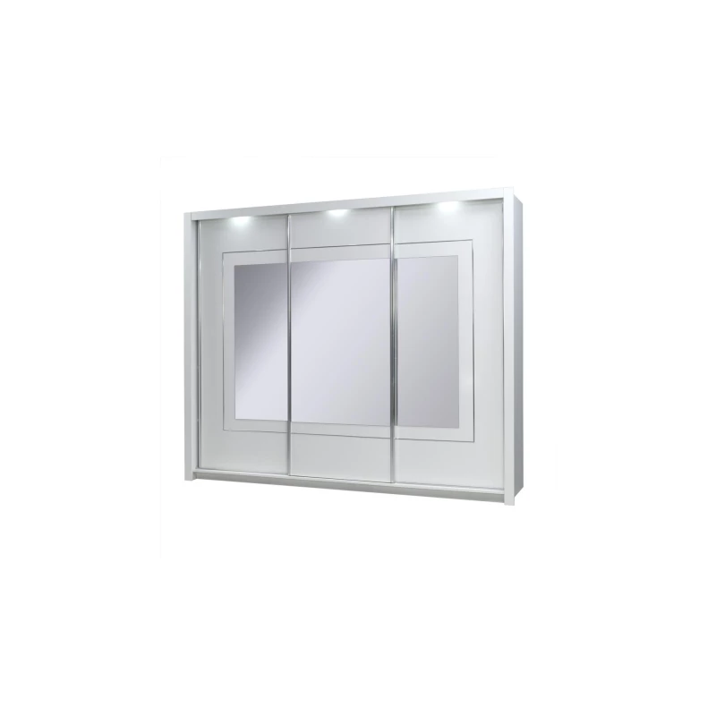 Großer Spiegelschrank 258 cm PAMPLONA – Alpinweiß / Hochglanzweiß + GRATIS LED-Beleuchtung