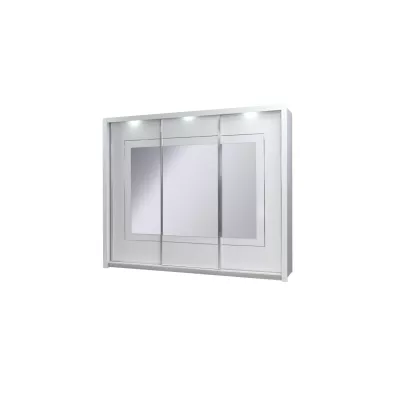 Großer Spiegelschrank 258 cm PAMPLONA – Alpinweiß / Hochglanzweiß + GRATIS LED-Beleuchtung