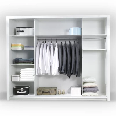 Großer Spiegelschrank 258 cm PAMPLONA – Alpinweiß / Hochglanzweiß + GRATIS LED-Beleuchtung