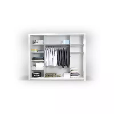 Großer Spiegelschrank 258 cm PAMPLONA – Alpinweiß / Hochglanzweiß + GRATIS LED-Beleuchtung
