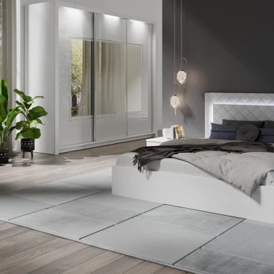 Großer Spiegelschrank 258 cm PAMPLONA – Alpinweiß / Hochglanzweiß + GRATIS LED-Beleuchtung