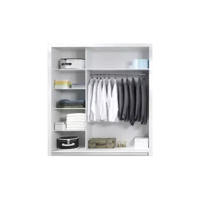 Großer Spiegelschrank 208 cm PAMPLONA – Alpinweiß / Hochglanzweiß + GRATIS LED-Beleuchtung