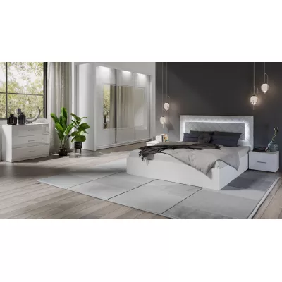 Großer Spiegelschrank 208 cm PAMPLONA – Alpinweiß / Hochglanzweiß + GRATIS LED-Beleuchtung