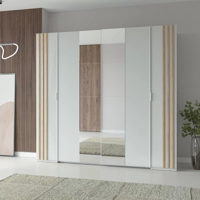 Großer Spiegelschrank 220 cm TURBO – Eiche handwerklich/weiß