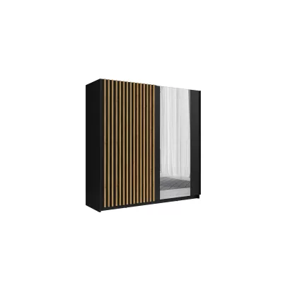 Großer Kleiderschrank 201 cm mit Spiegel SINCEJELO - Eiche handwerklich / schwarz