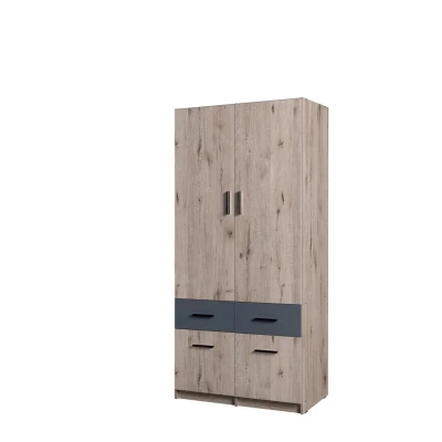 Kombinierter Kleiderschrank 92 cm FUNZA 3 - Wellington Eiche / Graphit