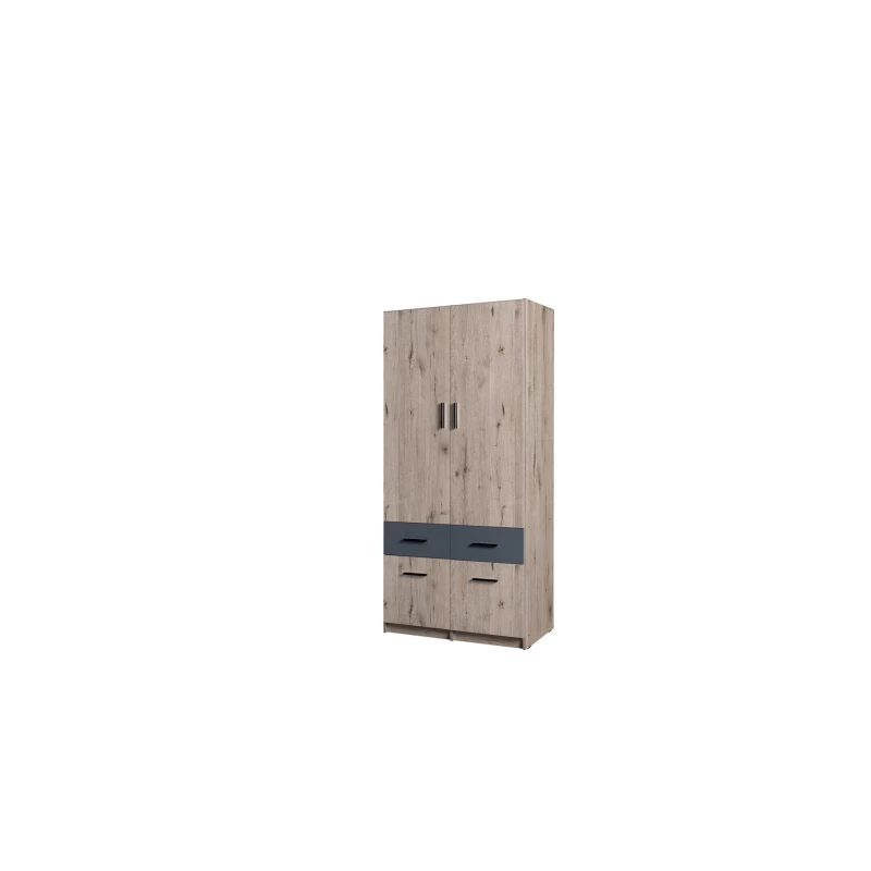 Kombinierter Kleiderschrank 92 cm FUNZA 3 - Wellington Eiche / Graphit