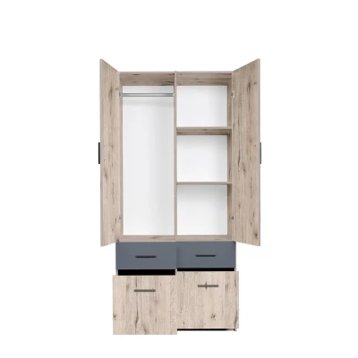 Kombinierter Kleiderschrank 92 cm FUNZA 3 - Wellington Eiche / Graphit