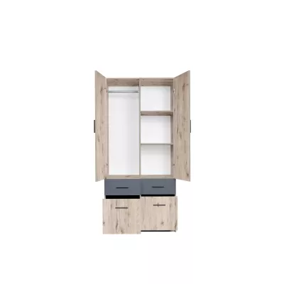 Kombinierter Kleiderschrank 92 cm FUNZA 3 - Wellington Eiche / Graphit