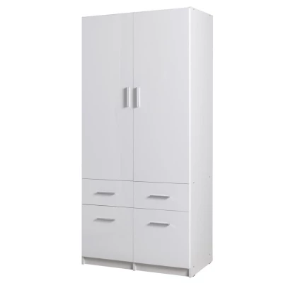 Kombinierter Kleiderschrank 92 cm FUNZA 3 – Alpinweiß / Glanzweiß