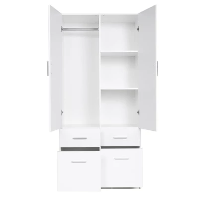 Kombinierter Kleiderschrank 92 cm FUNZA 3 – Alpinweiß / Glanzweiß
