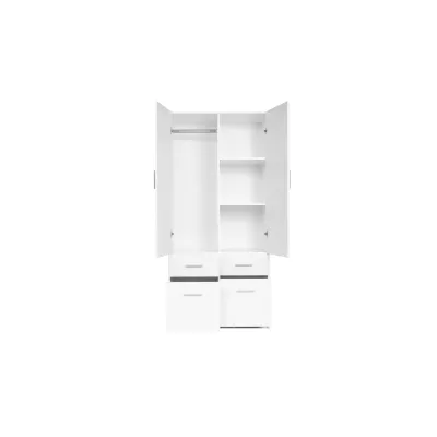 Kombinierter Kleiderschrank 92 cm FUNZA 3 – Alpinweiß / Glanzweiß