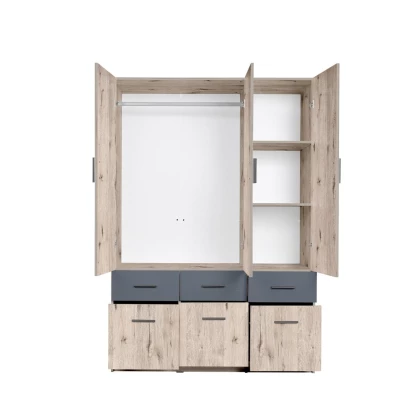 Breiter Kleiderschrank 136 cm FUNZA 4 - Wellington Eiche / Graphit