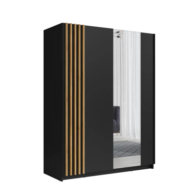 Breiter Kleiderschrank mit Spiegel, 203 cm, YUMBO – Eiche handwerklich/schwarz
