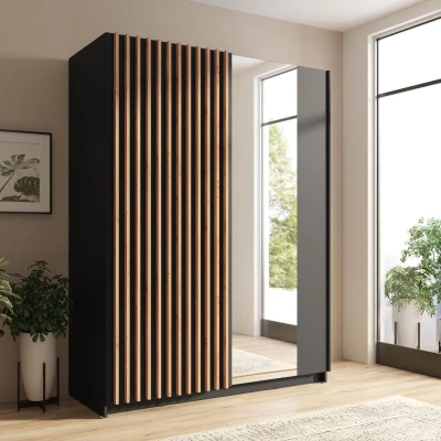 Kleiderschrank mit Spiegel 150 cm BUGA - Eiche handwerklich / schwarz