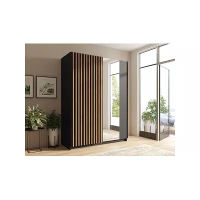 Kleiderschrank mit Spiegel 150 cm BUGA - Eiche handwerklich / schwarz